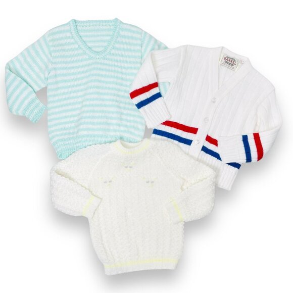 Vintage Toddler Boys Knit Sweater + Cardigan Bundle Lot of 3 - 2T / 3T - Picture 1 of 11